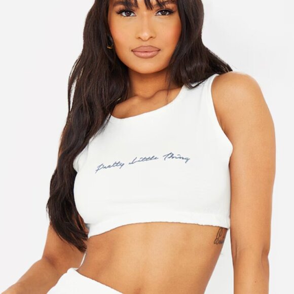Pretty Little Thing White Textured Sleeveless Crop Top Women’s Size 6 - Picture 1 of 6